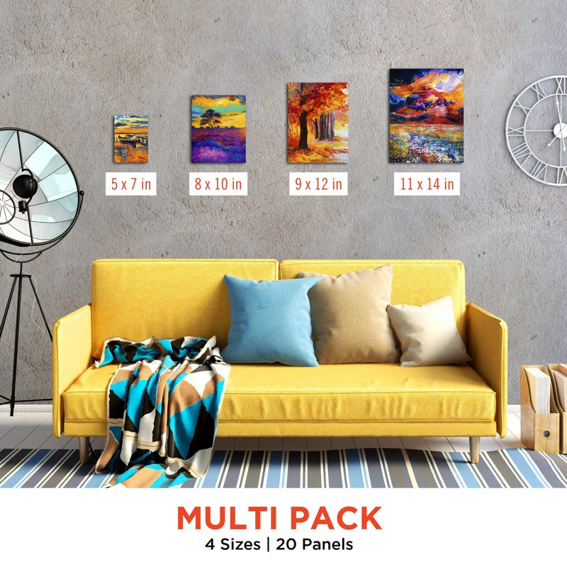 Chalkola Paint Canvases for Painting Multipack - 20 Pack Blank Canvas Panels - 5x7, 8x10, 9x12, 11x14 inch (5 Each) - 100% Cotton, Primed, Acid Free Art Canvas Boards for Painting with Acrylic & Oil - Image 2